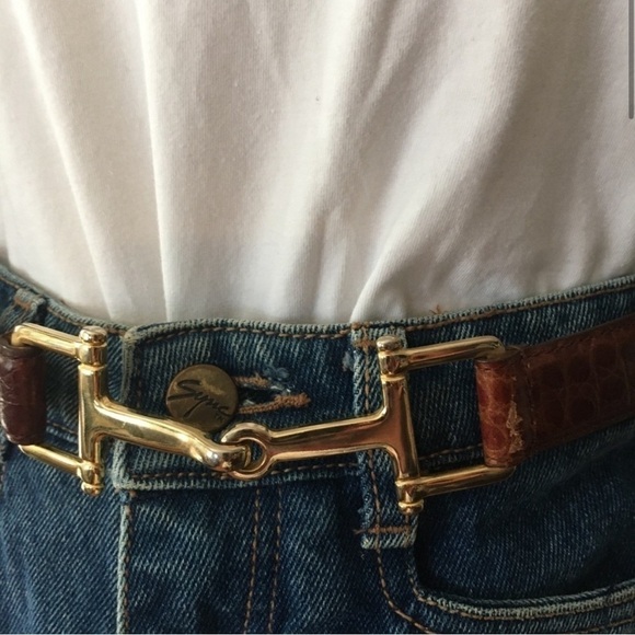 Italian Embossed croco brown, gold belt size:S/M - Picture 5 of 16